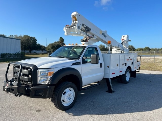 **SOLD** STOCK # 82048  2012 FORD F550 4X4 45FT BUCKET TRUCK W/ MATERIAL HANDLER